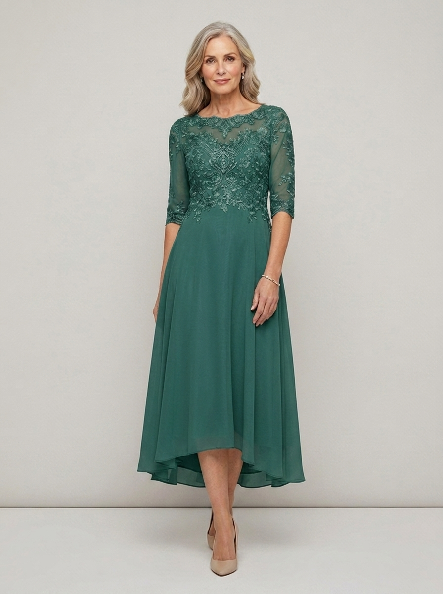 Formal Long Sleeve Lace Midi Gown | Mother of the Bride Dress