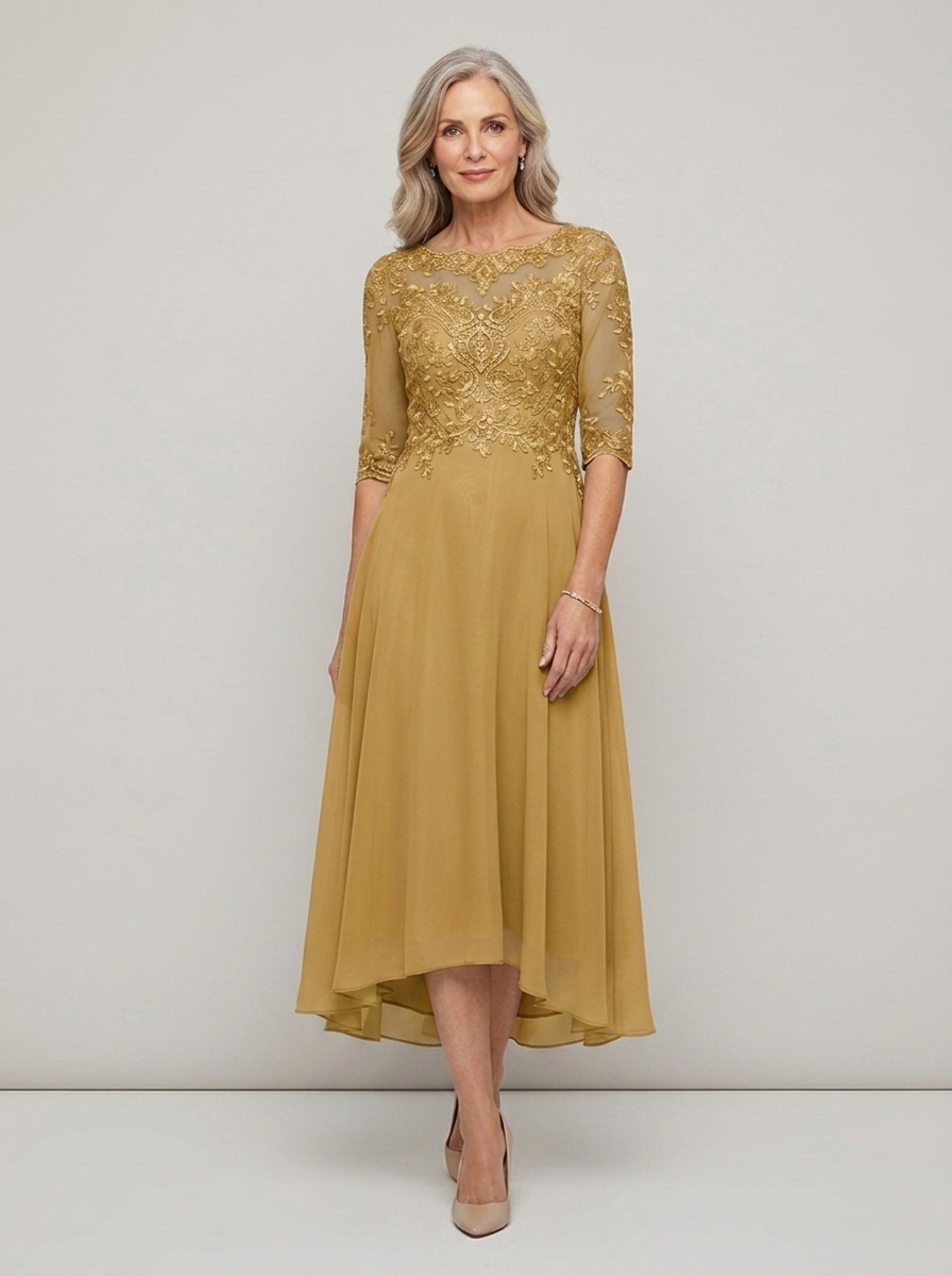 Formal Long Sleeve Lace Midi Gown | Mother of the Bride Dress