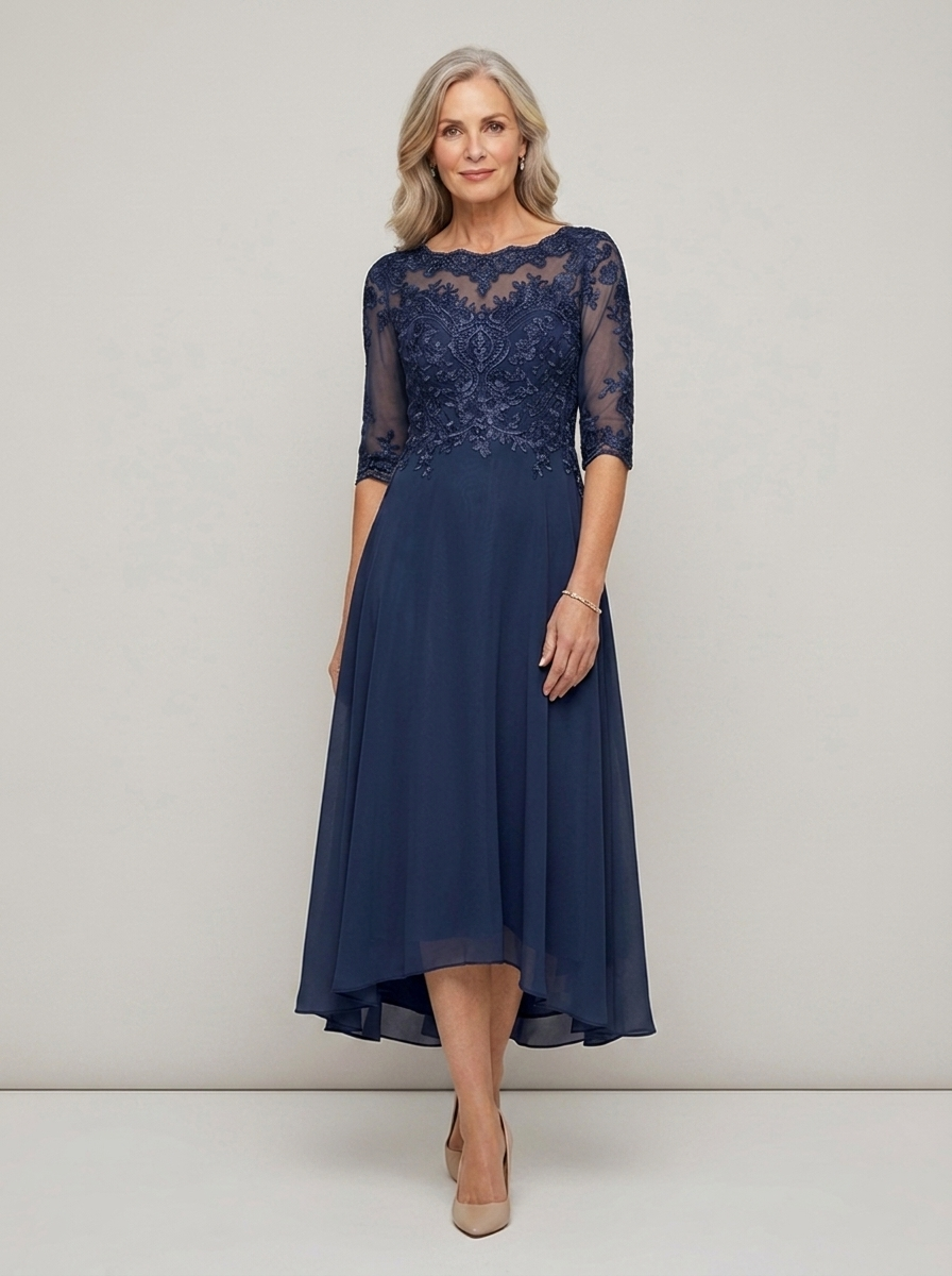 Formal Long Sleeve Lace Midi Gown | Mother of the Bride Dress