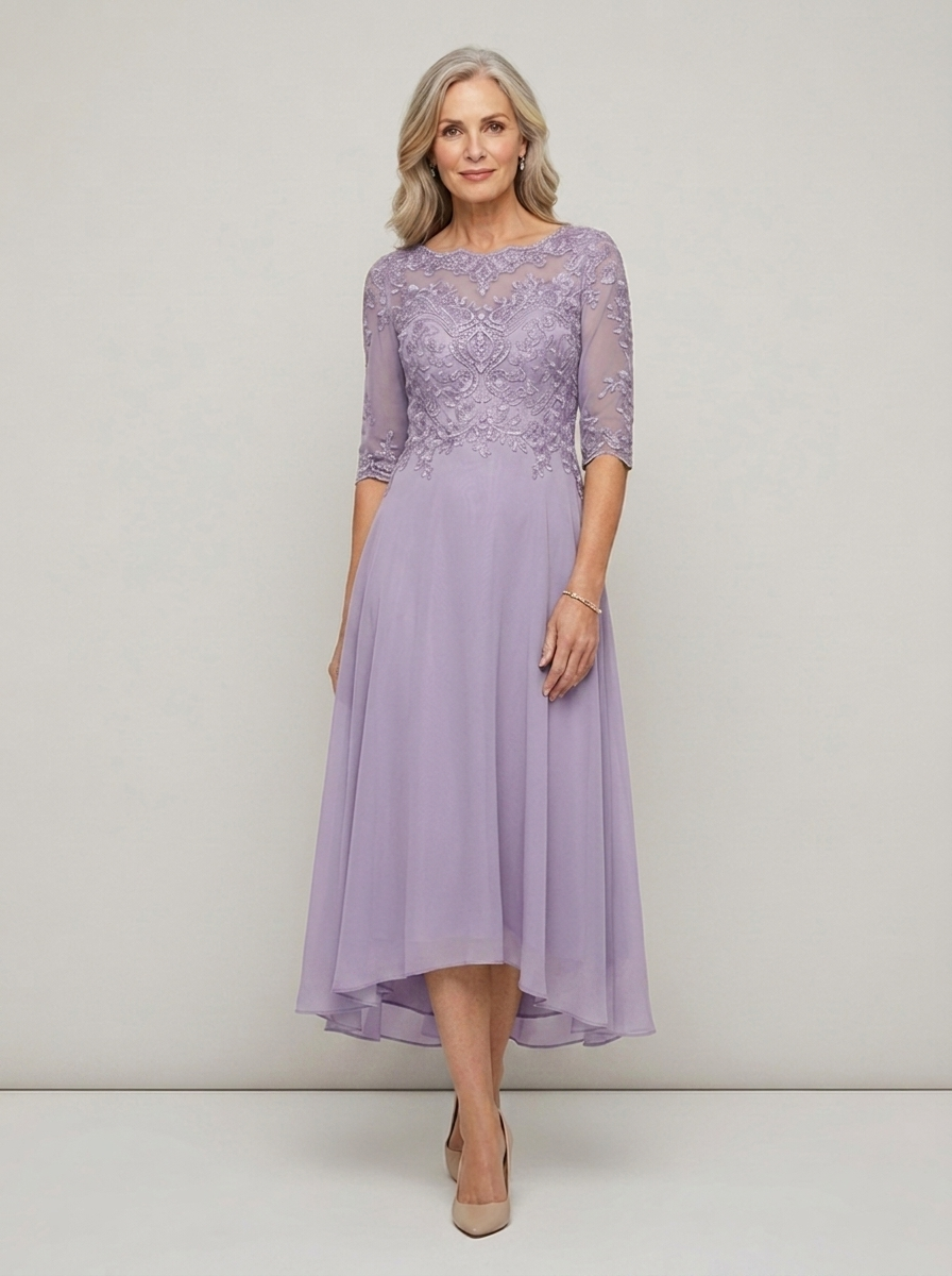 Formal Long Sleeve Lace Midi Gown | Mother of the Bride Dress