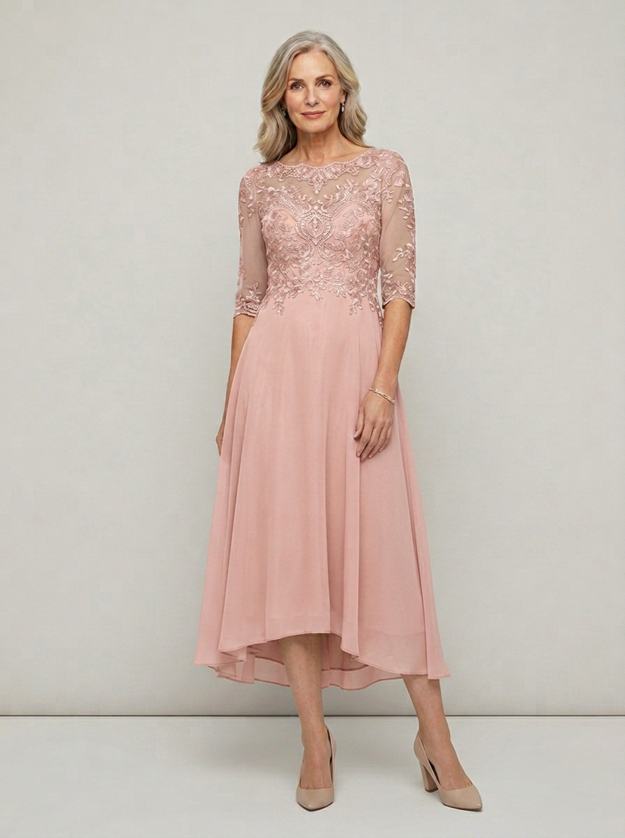 Formal Long Sleeve Lace Midi Gown | Mother of the Bride Dress