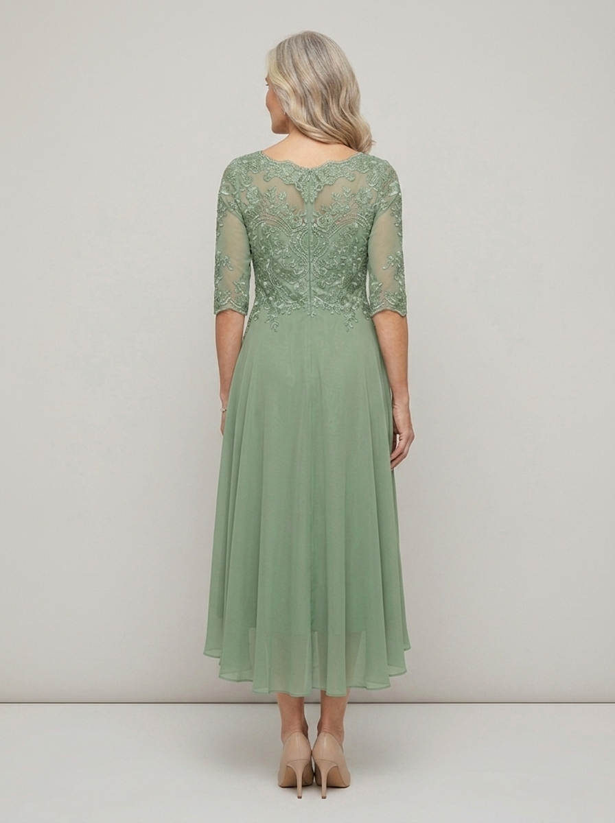 Formal Long Sleeve Lace Midi Gown | Mother of the Bride Dress