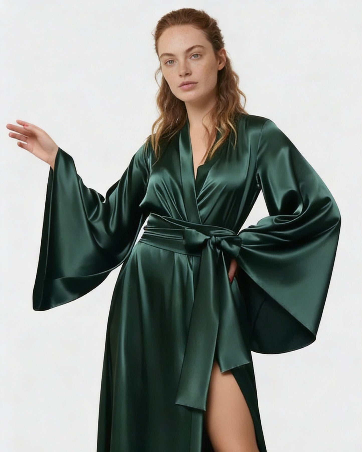 Elegant Nightwear Kimono Robe With Ribbon Sash