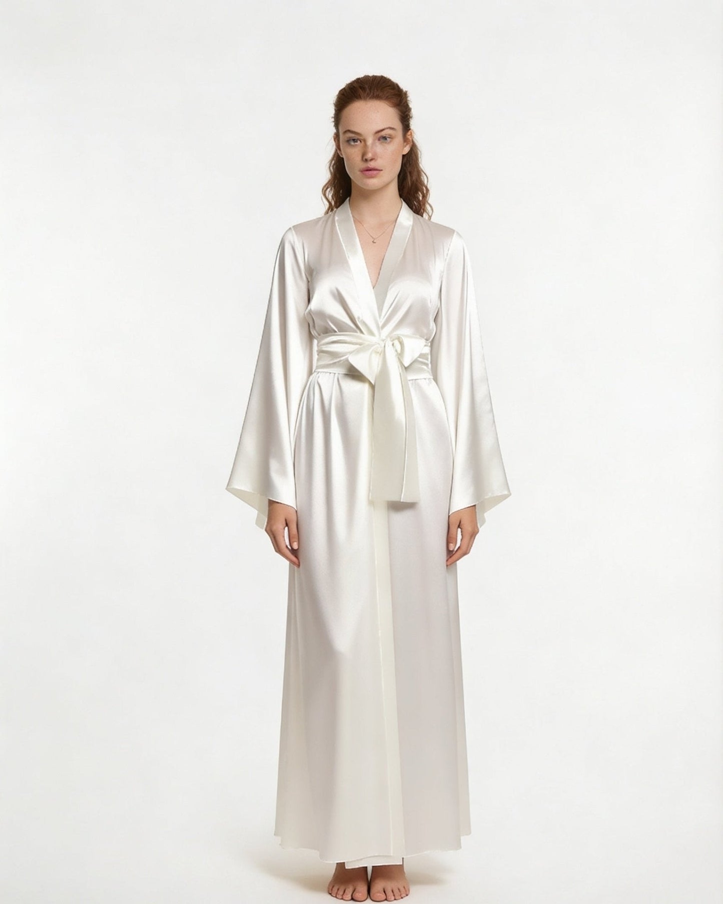 Elegant Nightwear Kimono Robe With Ribbon Sash