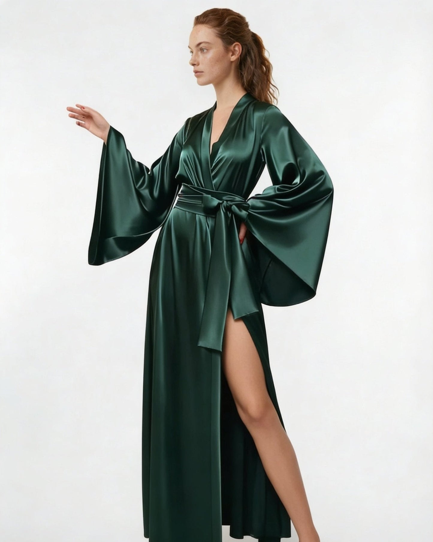 Elegant Nightwear Kimono Robe With Ribbon Sash