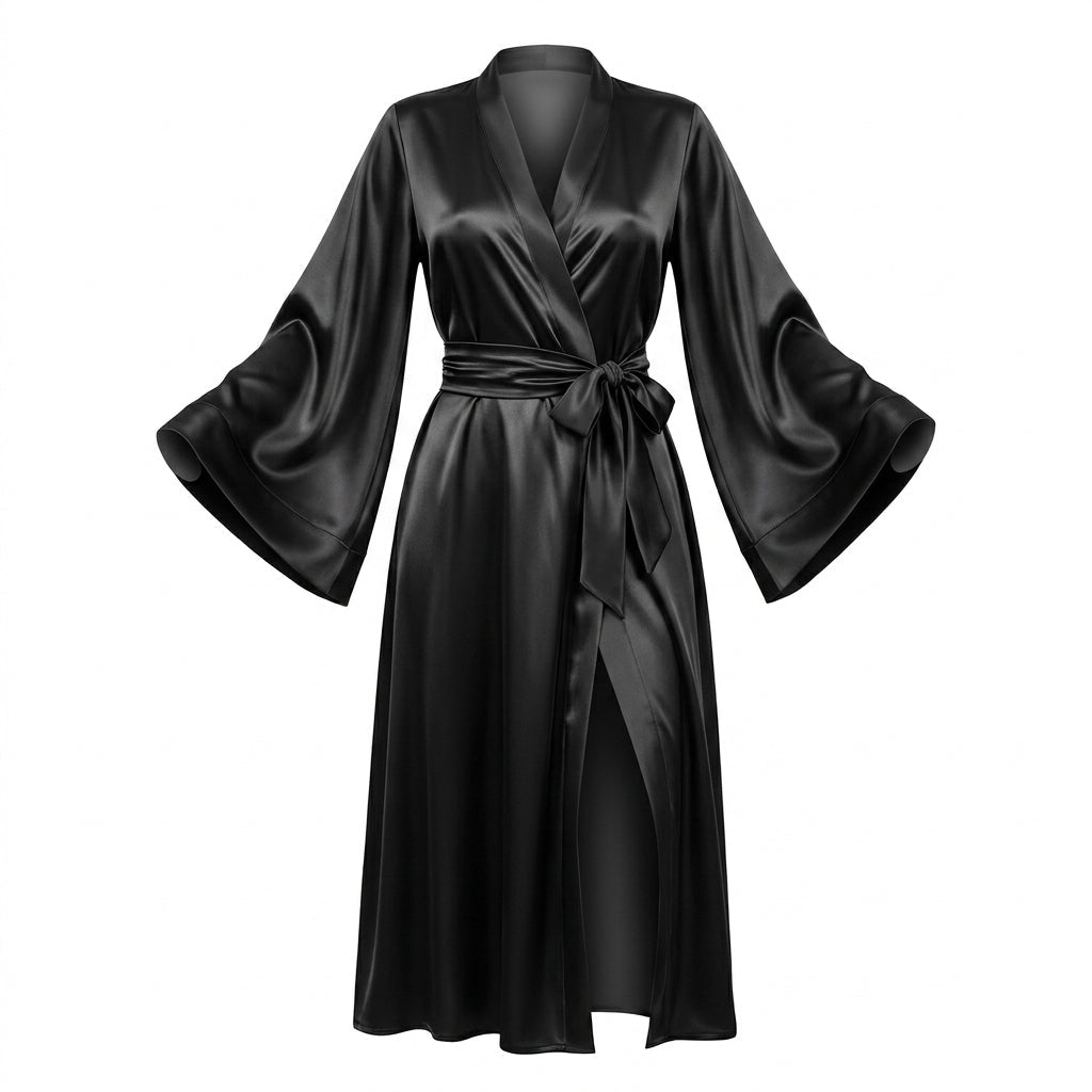 Elegant Nightwear Kimono Robe With Ribbon Sash