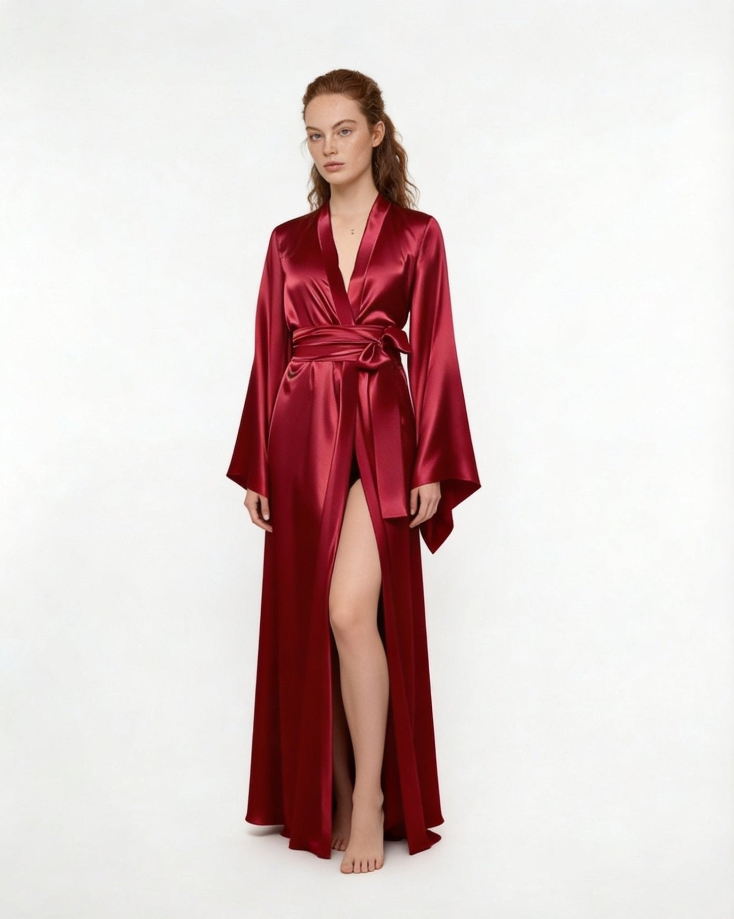 Elegant Nightwear Kimono Robe With Ribbon Sash